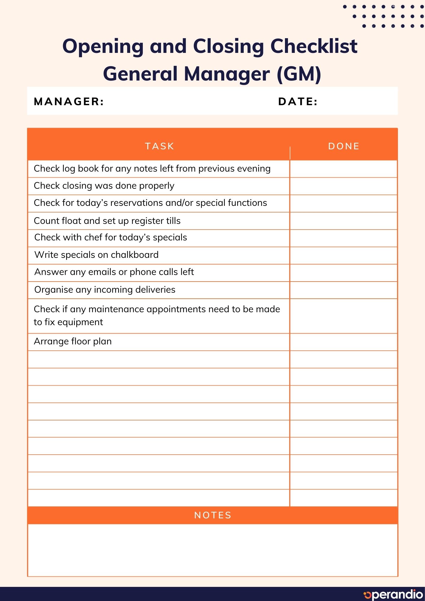 Bar Opening Checklist Template   Opening And Closing Checklist Template 2 