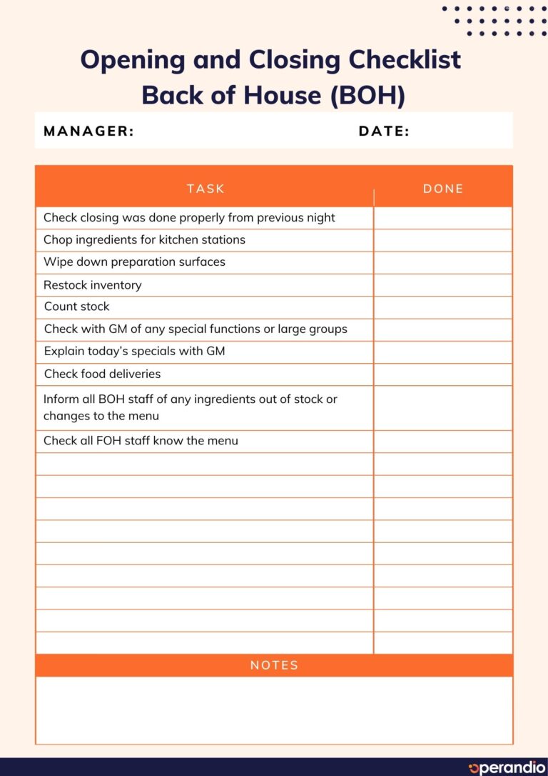Opening and Closing Checklist Template: FREE Restaurant Bar Retail