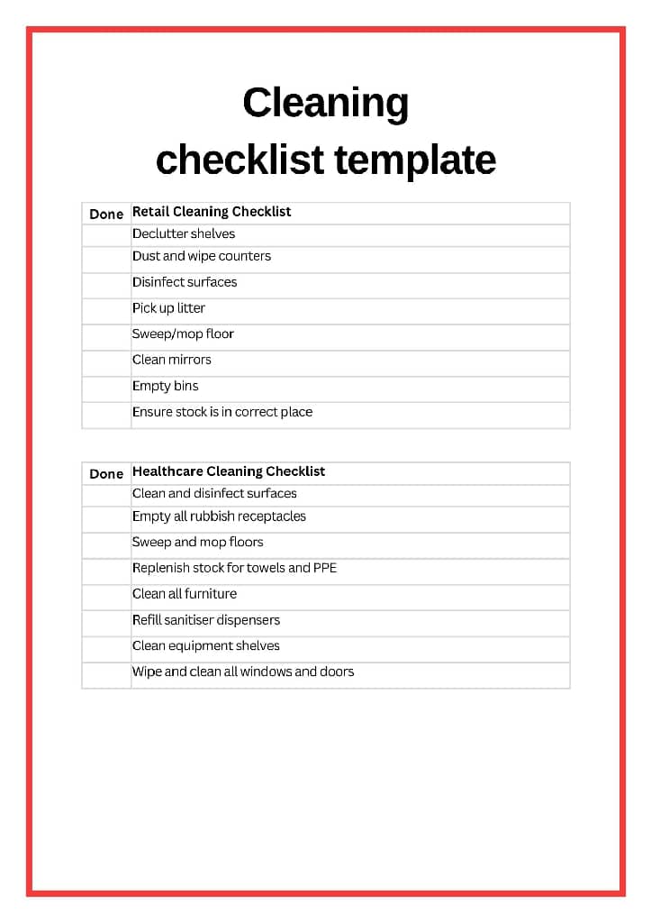 cleaning checklist template page 2