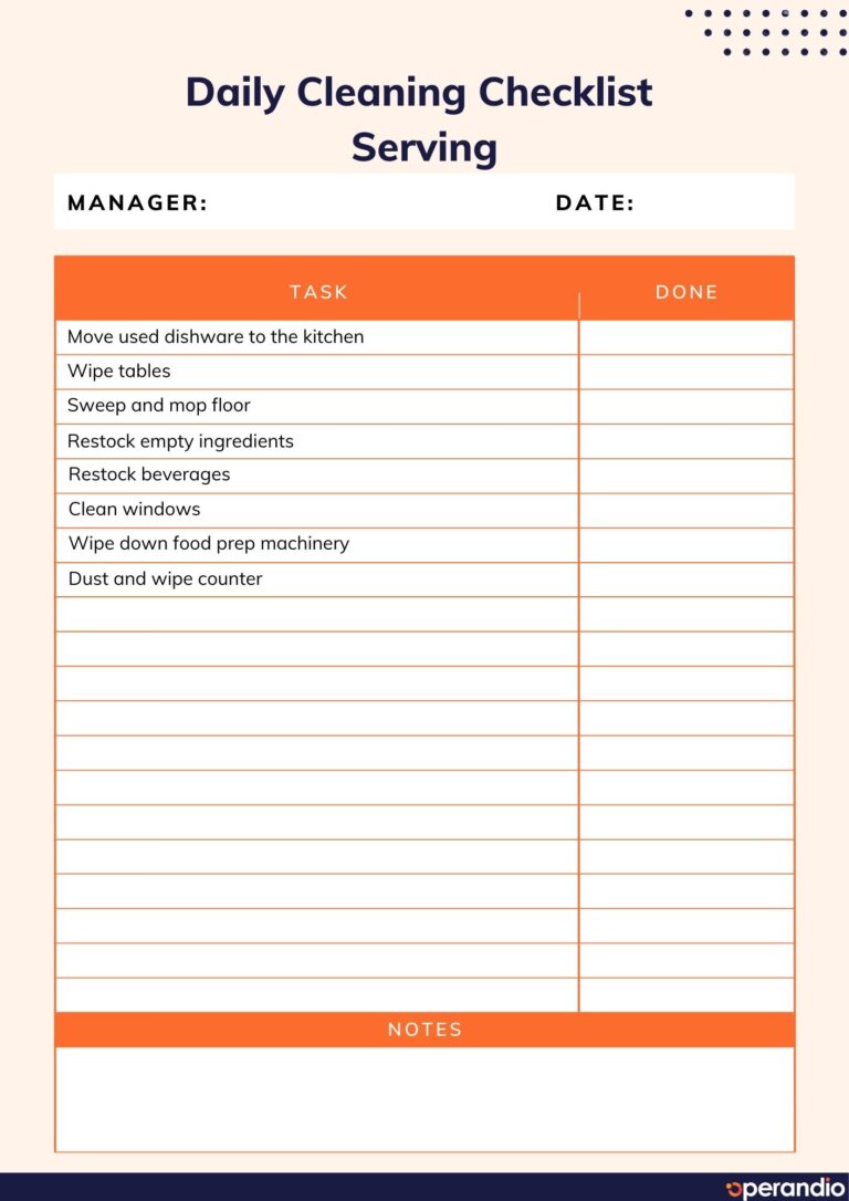 Daily Restaurant Checklist: For All Daily Restaurant Tasks