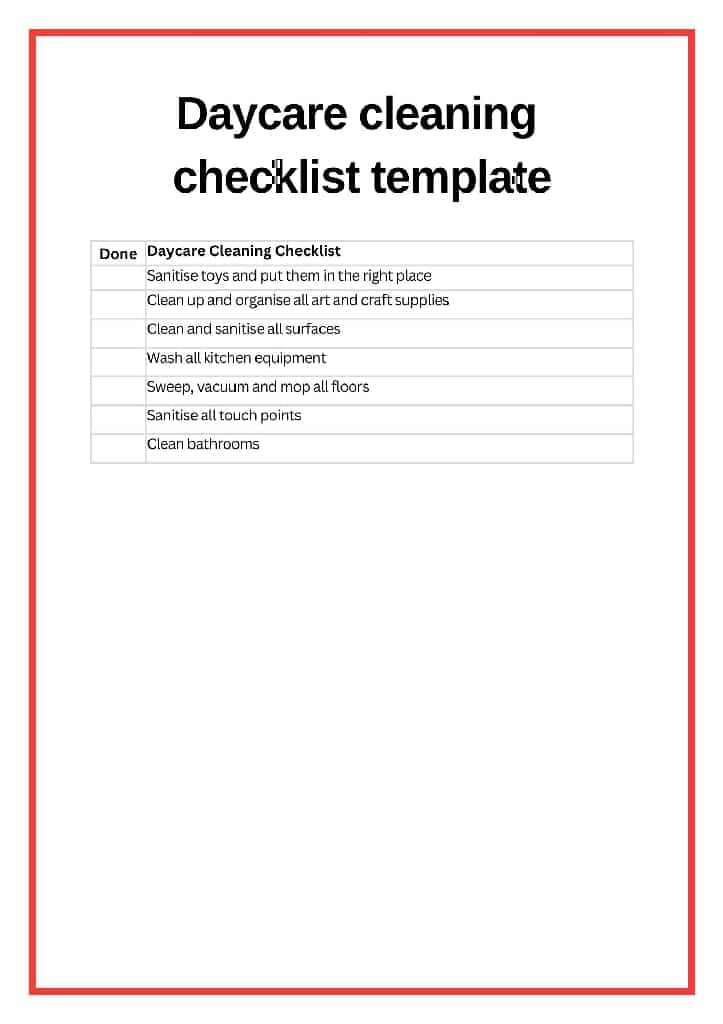 daycare checklist template page 2