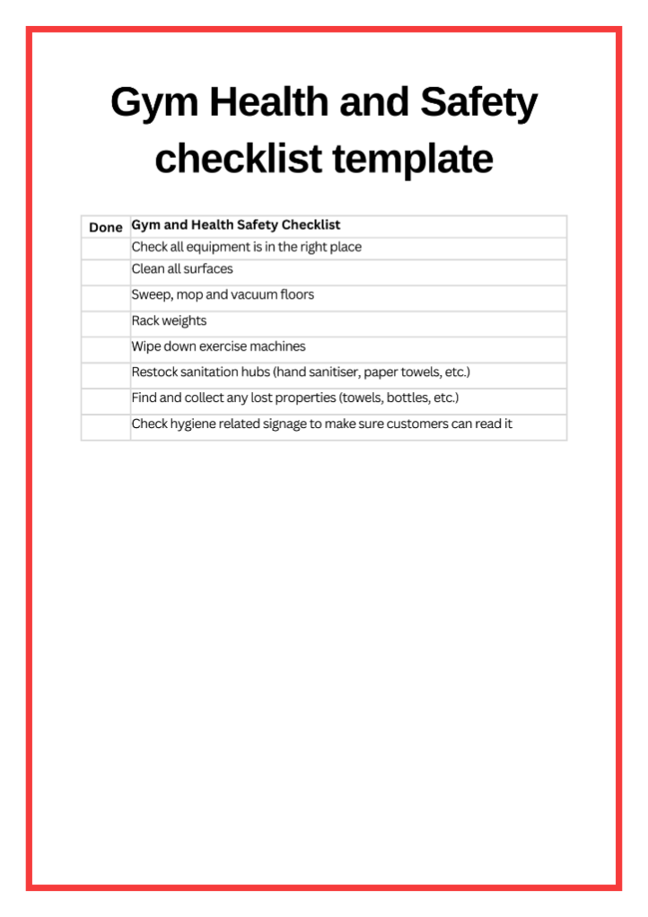 gym and health safety checklist template page 2