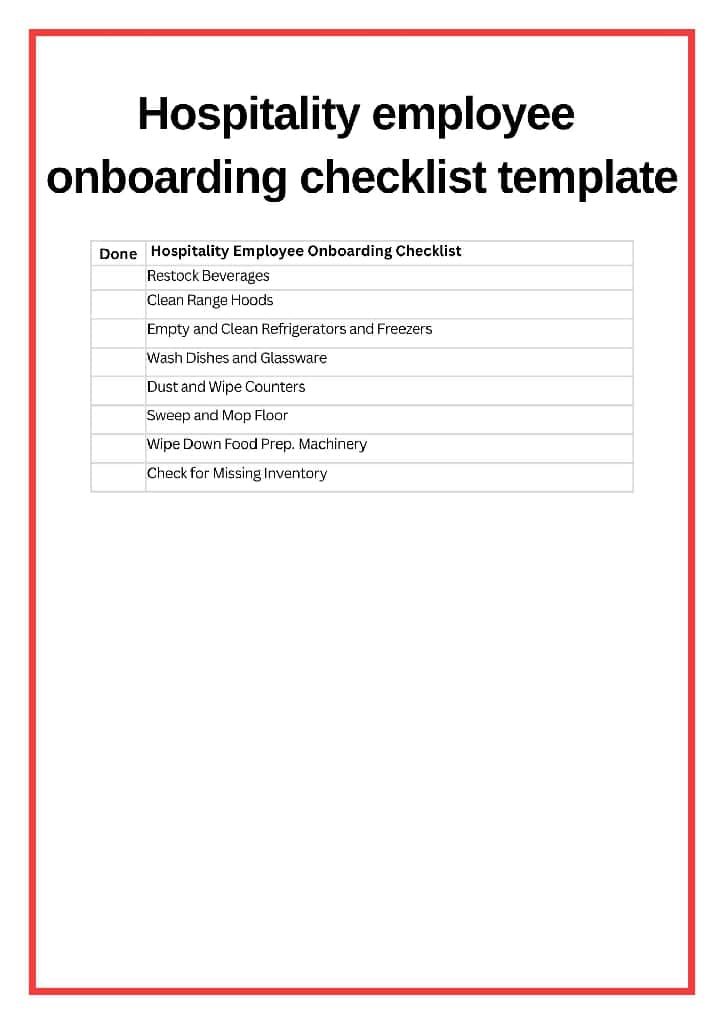 hospitality onboarding checklist template page 2