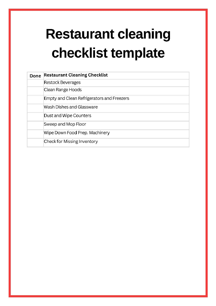 restaurant checklist template page 2