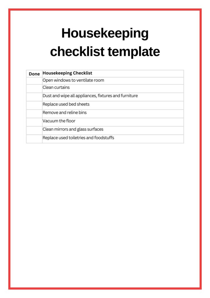 Housekeeping Checklist Cleaning Checklist For Hotels Resorts