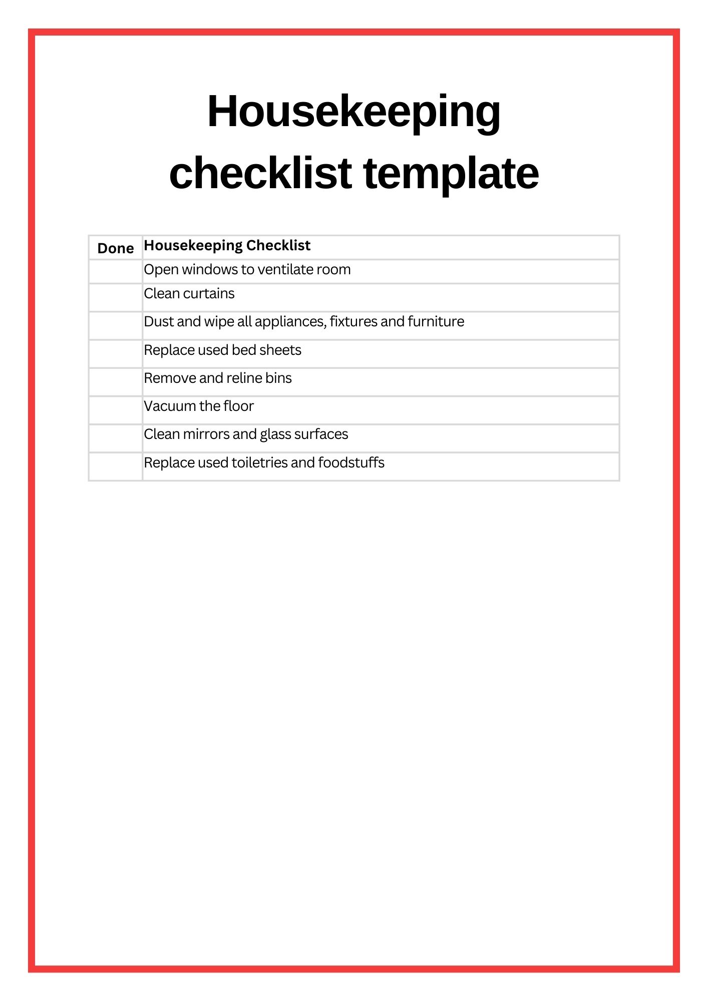 Housekeeping Checklist Cleaning Checklist for Hotels & Resorts