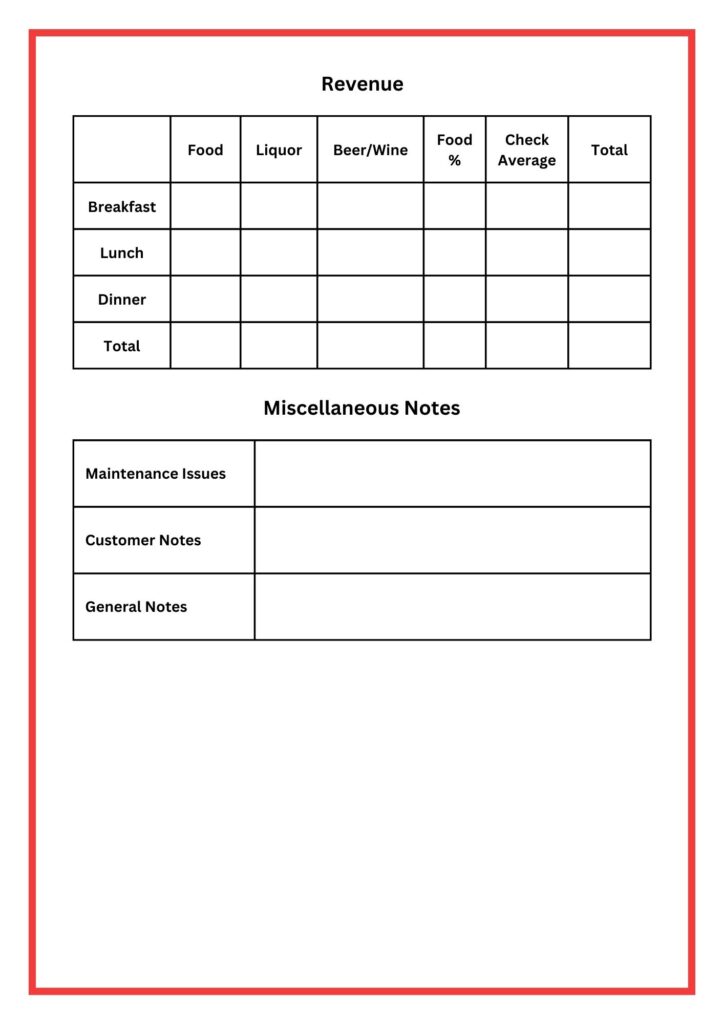 Restaurant Manager Log Book Template Get Free Template Here