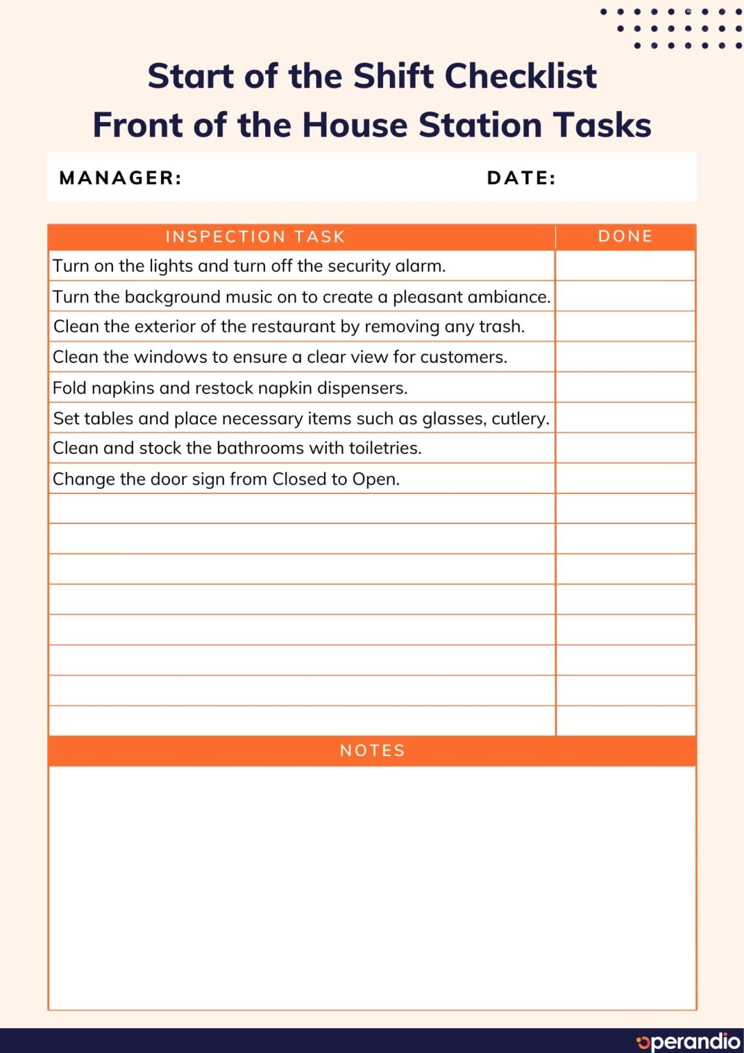 Server Sidework Checklist