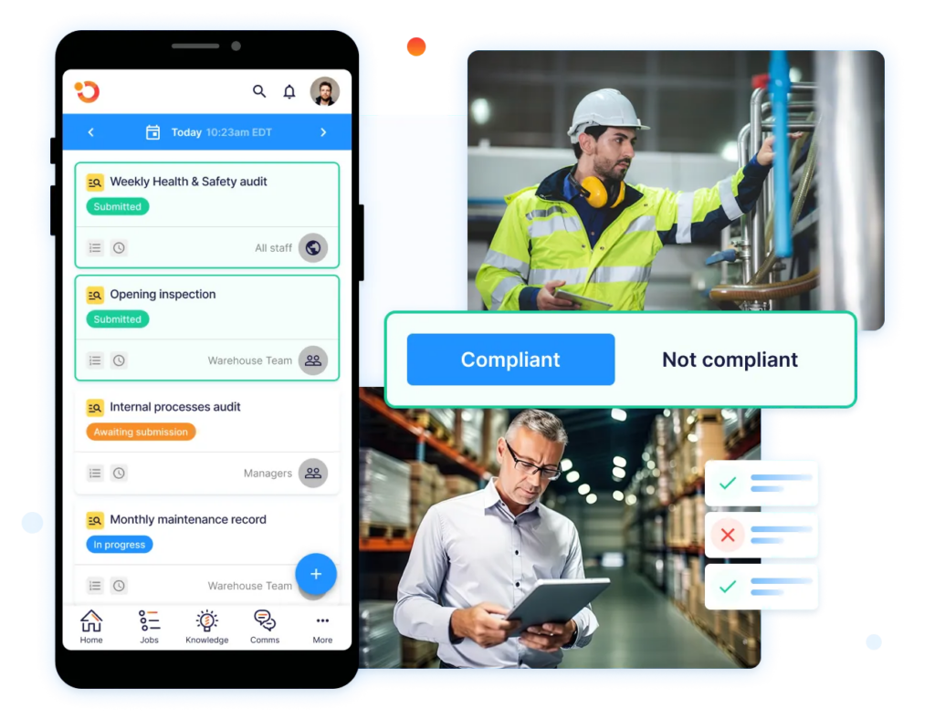 Mobile app interface for workplace audits and compliance tracking.