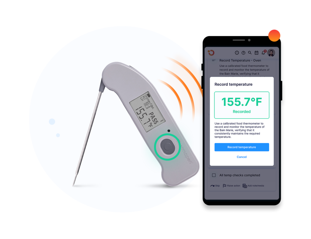 Bluetooth food thermometer syncing data to a mobile app.