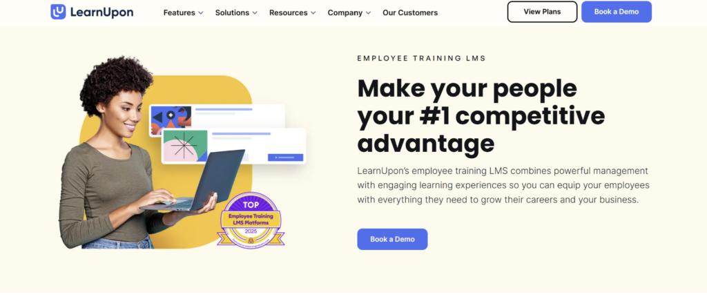 LearnUpon LMS website homepage promoting employee training software.