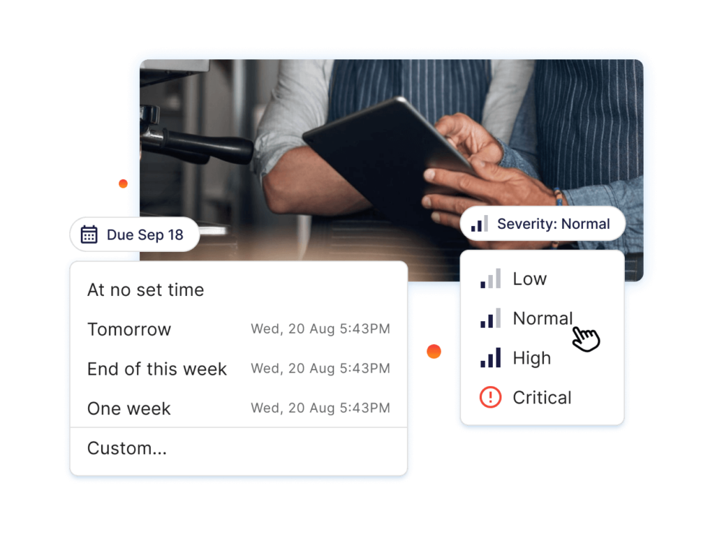 Operandio operations dashboard interface with task scheduling and severity tools.