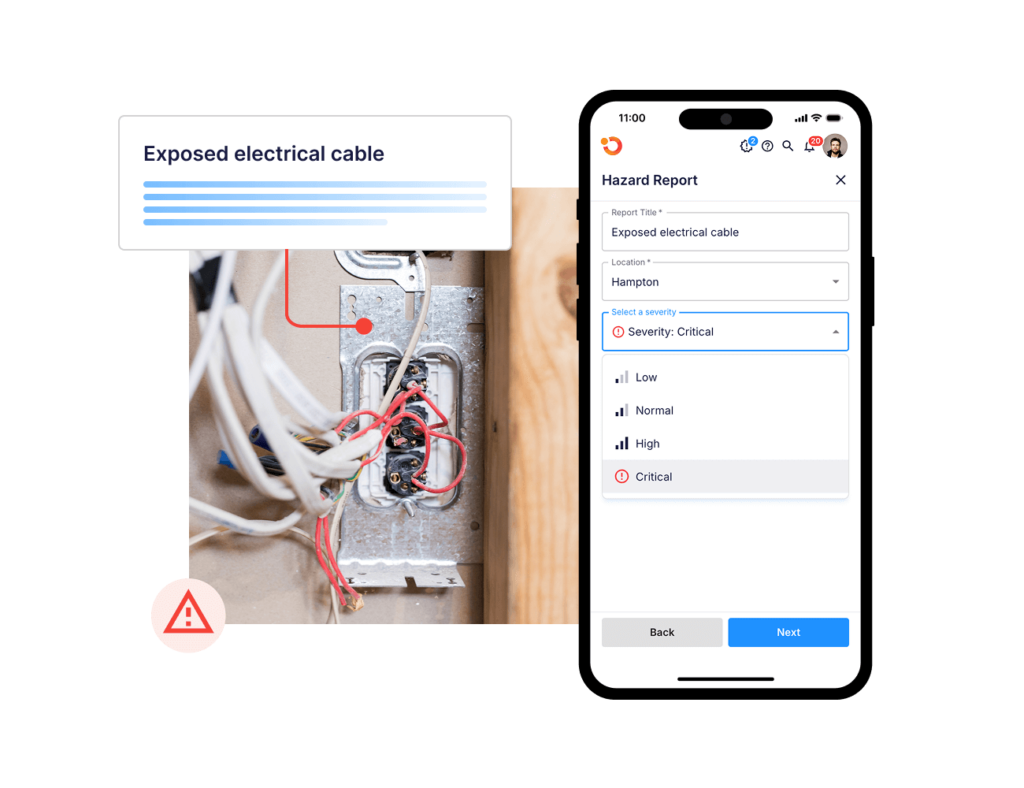 Operandio mobile app interface for filing workplace hazard safety reports