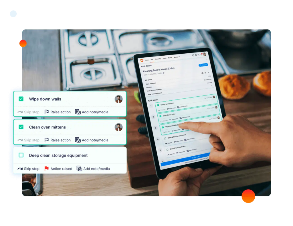 Operandio digital audit checklist displayed on a tablet in a kitchen.