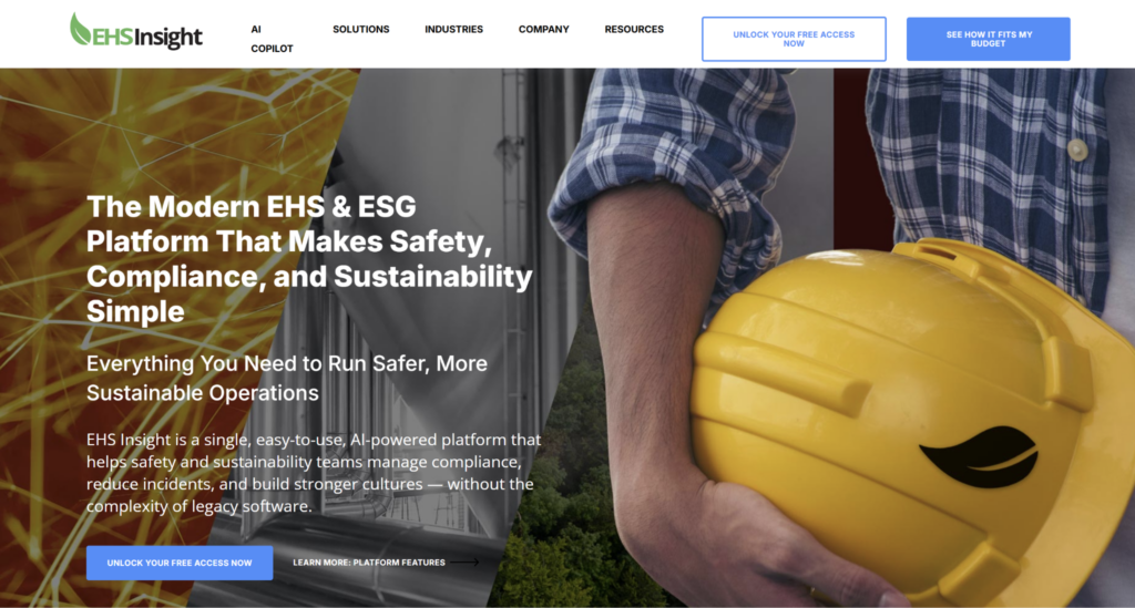 EHS Insight website homepage