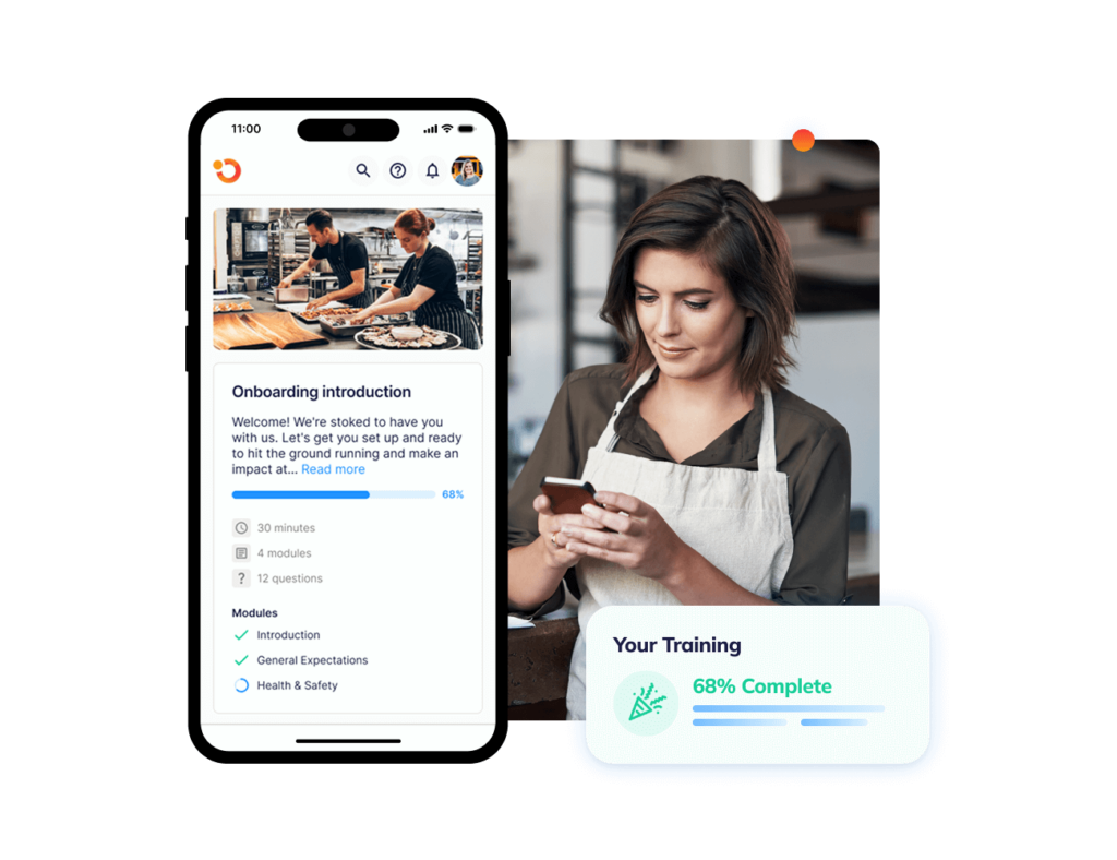Operandio mobile app interface for retail and hospitality employee training.
