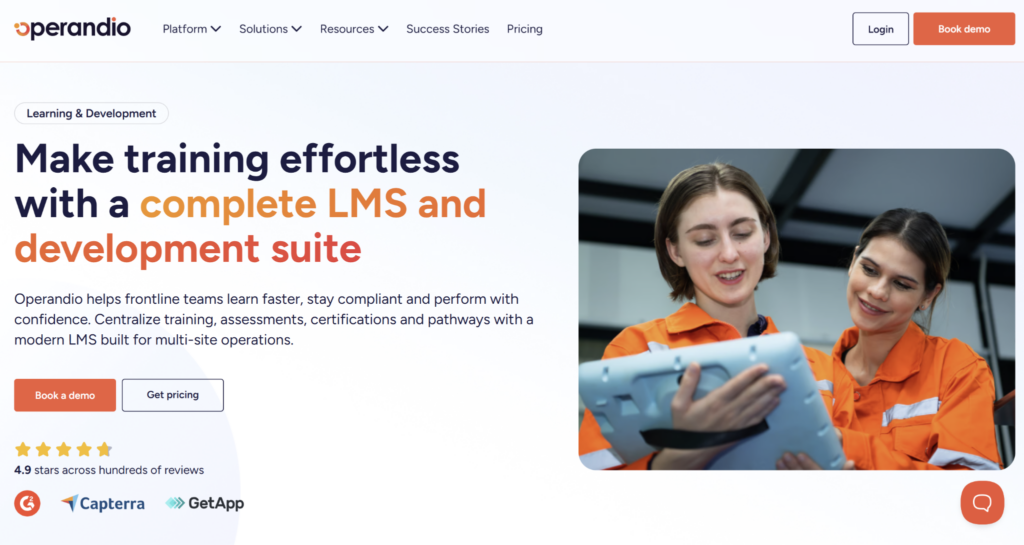 Operandio LMS website landing page promoting its staff training software.
