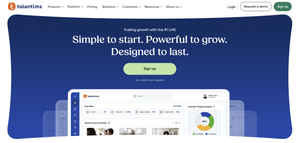 TalentLMS website homepage promoting its learning management system.